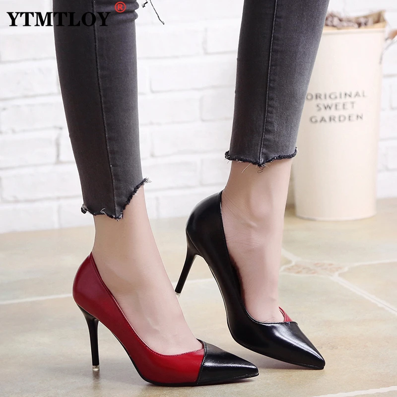 

Women Pumps OL Fashion Spell Color 9CM High Heels Single Shoes Female Spring Summer Patent Leather Wedding Party Shoes Woman