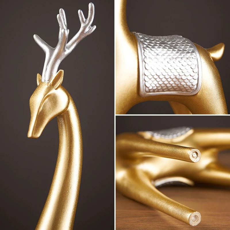

2PCS Golden Deer Statue Decoration Animal Figurine Decorative Statue Deer Home Desktop Decor Birthday Wedding Gifts