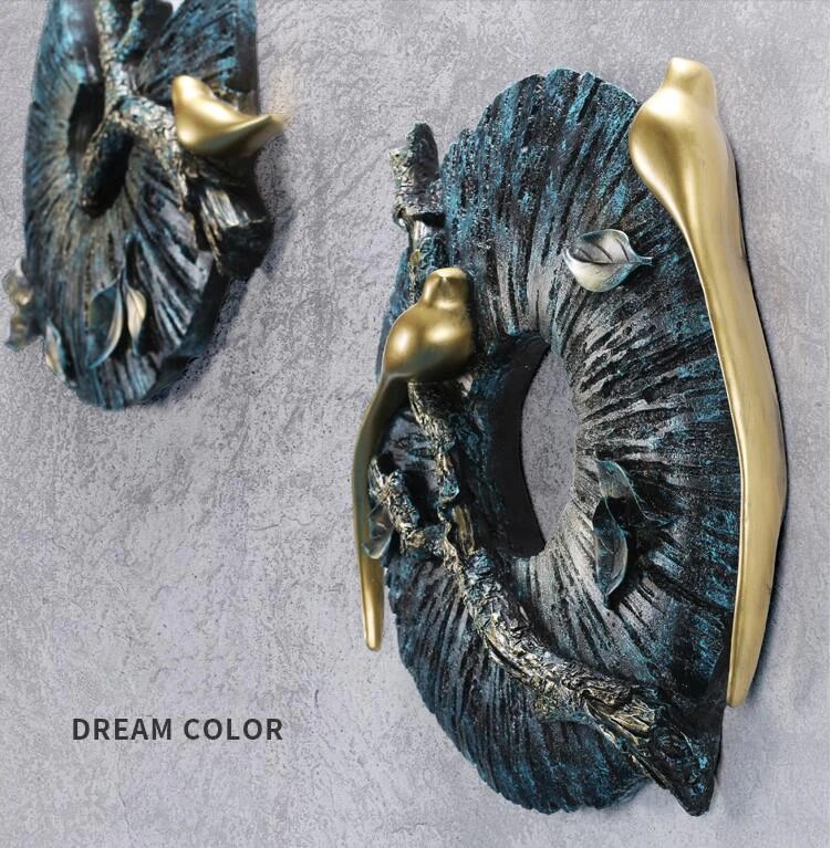 

American Style 3D Stereo Resin Round Shape Animal Birds Crafts Wall Decoration Wall Creative Chinese Corridor Mural Ornaments
