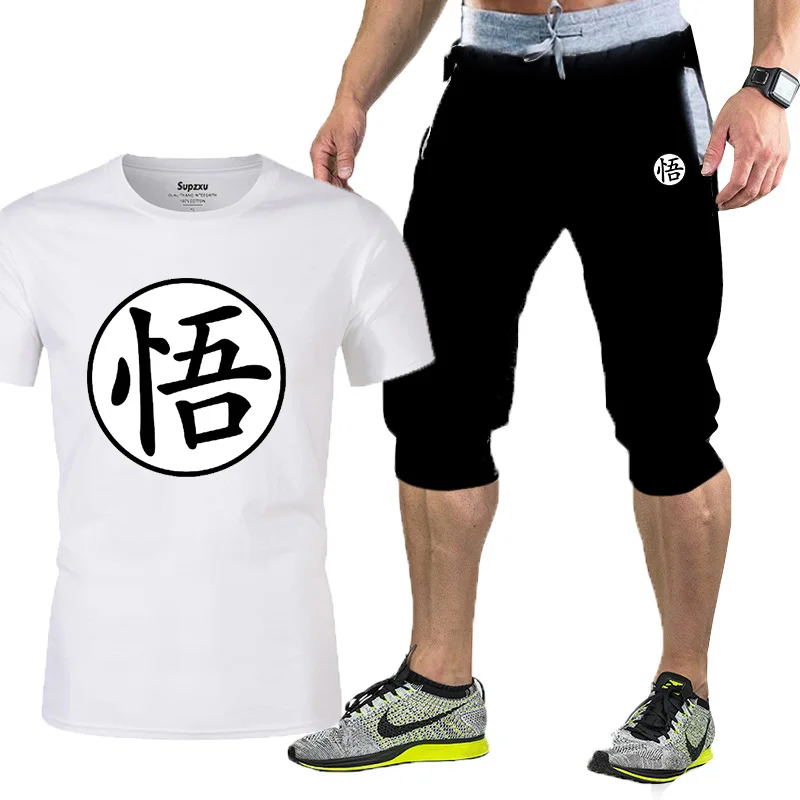 

2021 new summer men's T-shirt suit 2-piece men's sportswear suit sports fitness printing short sleeve + men's suit