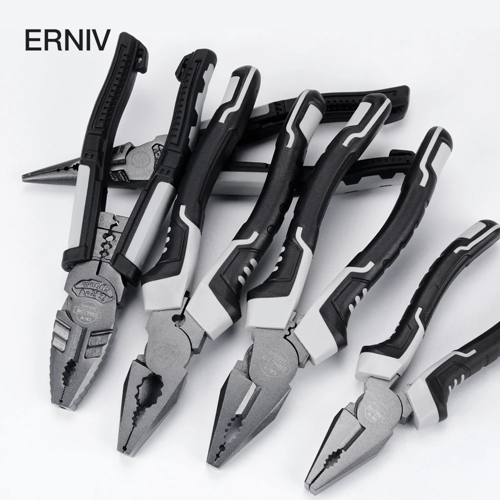 ERNIV Cutting Pliers Set Wire Stripping Crimping Tool Cable Cutter Stripper Long Nose Diagonal CR-V Clamp Multitools Repair | Инструменты