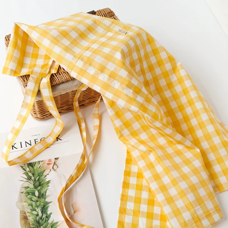 

Фартук из хлопка и льна в клетку, простой стильный модный кухонный фартук для выпечки, маленькая Новая рабочая одежда с защитой от загрязнен...