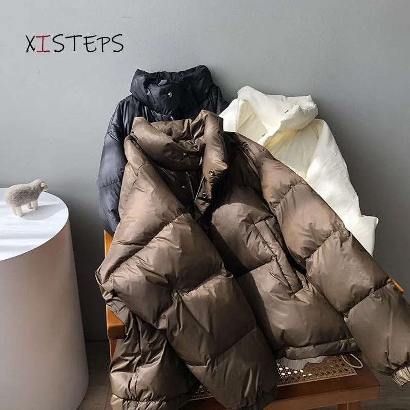 2021 Winter Women's Duck Down Jacket Streetwear Female Thickened Warm Coats Loose Ladies Parka Mujer Down Coat Winter Black
