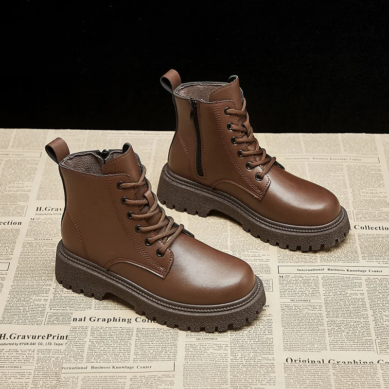 

Женские ботильоны на толстой подошве, мотоциклетные ботинки, Брендовая женская обувь на платформе, туфли на шнуровке с круглым носком, 2021