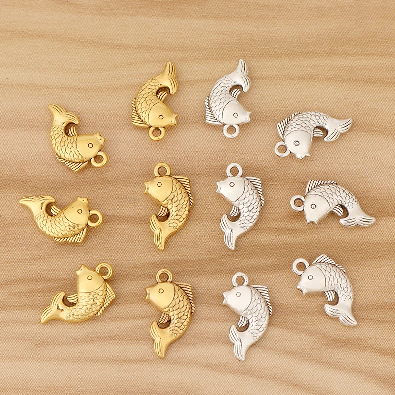 

50 Pieces Tibetan Silver/Gold 3D Carp Fish Charms Pendants Beads 2 Sided for DIY Bracelet Necklace Jewellery Making Accessories
