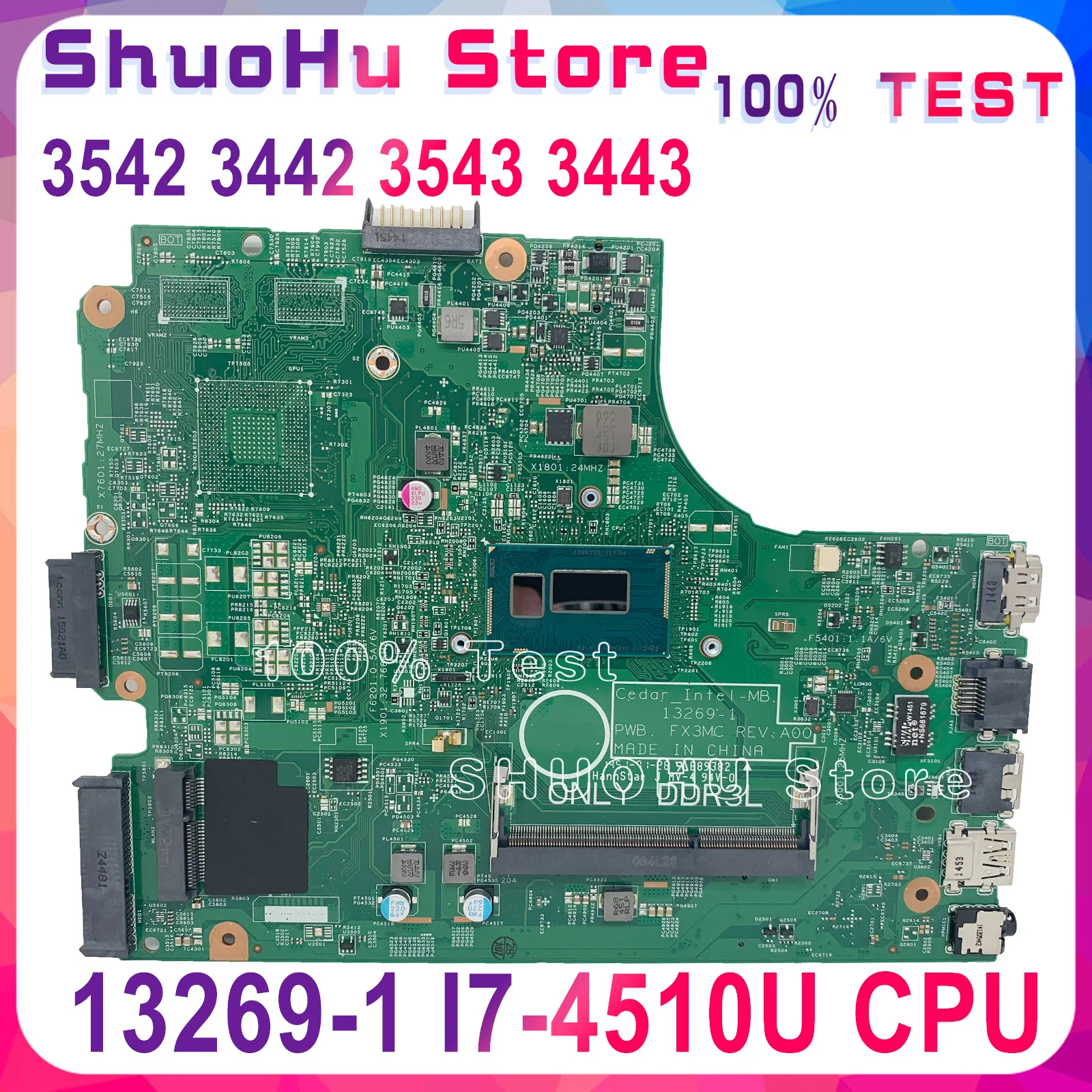 KEFU 13269 1 для DELL inspiron 3542 3543 3443 3442 материнская плата ПРБ FX3MC REV A00 I7 4510U