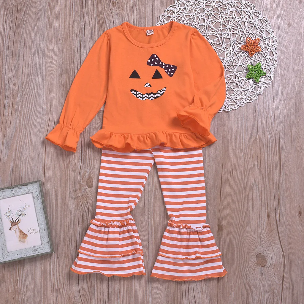 Детский комплект одежды для маленьких девочек на Хэллоуин топы с длинными