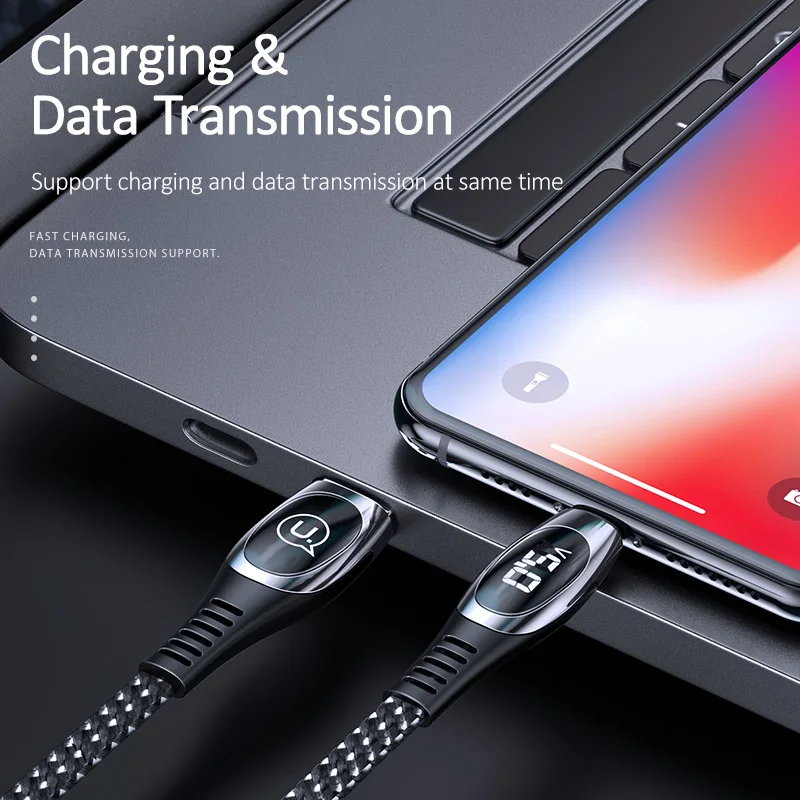 USAMS USB кабель для iPhone Xs Max XR цифровой дисплей Быстрая зарядка данных мобильного