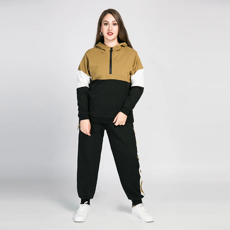 

Женский осенний спортивный костюм, толстовка с капюшоном на молнии и длинные брюки в полоску, комплект из двух предметов, T2209