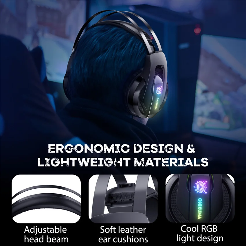 onikuma k16 gaming headset casque pc stereo headphones with mic led lights for ps4laptop tabletnew xbox one free global shipping