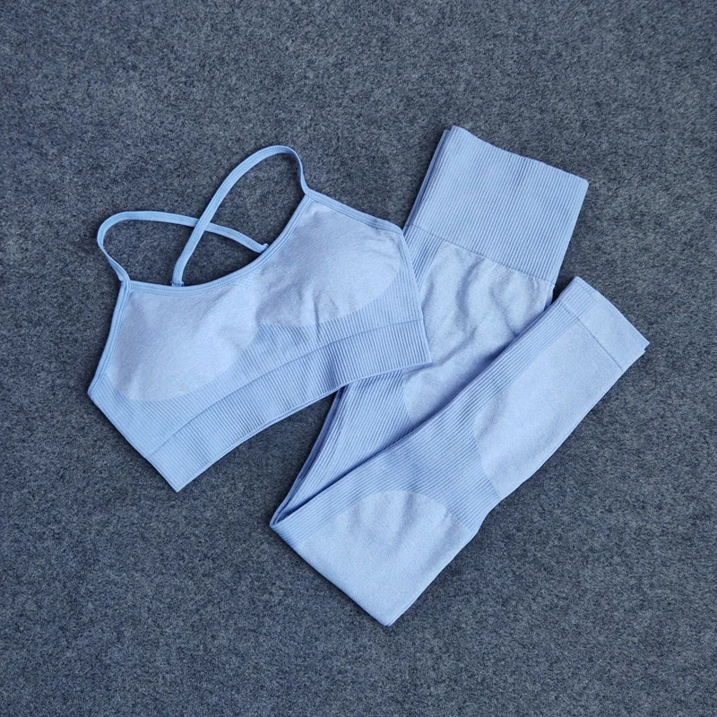 Комплект из 2 предметов для йоги высокая талия Бесшовные Капри/бюстгальтер на