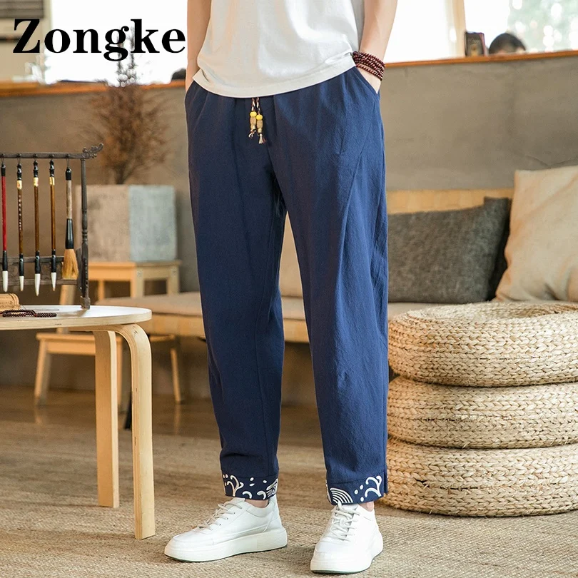 

Льняные брюки Zongke в китайском стиле, Мужская одежда, спортивные брюки большого размера, мужские брюки 5XL, осень 2021, новое поступление