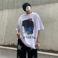 summer new loose fitting short sleeve t shirt mens dark mourning is european and american high street large half