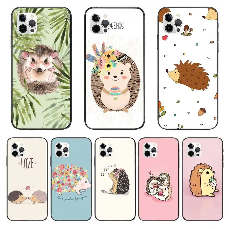 

Kawaii Hedgehog Heart Phone Case For IPhone 11 12 13 Mini Pro XS Max 6 7 8 Plus 6S X XR Black Cover Shell