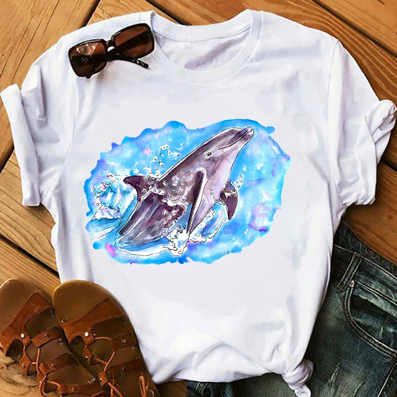 

Fun dolphin T Shirt Women Harajuku Kawaii 2021 new summer T-shirt Graphic 90s Tshirt woman clothes Fashion kpop Top Tees Female