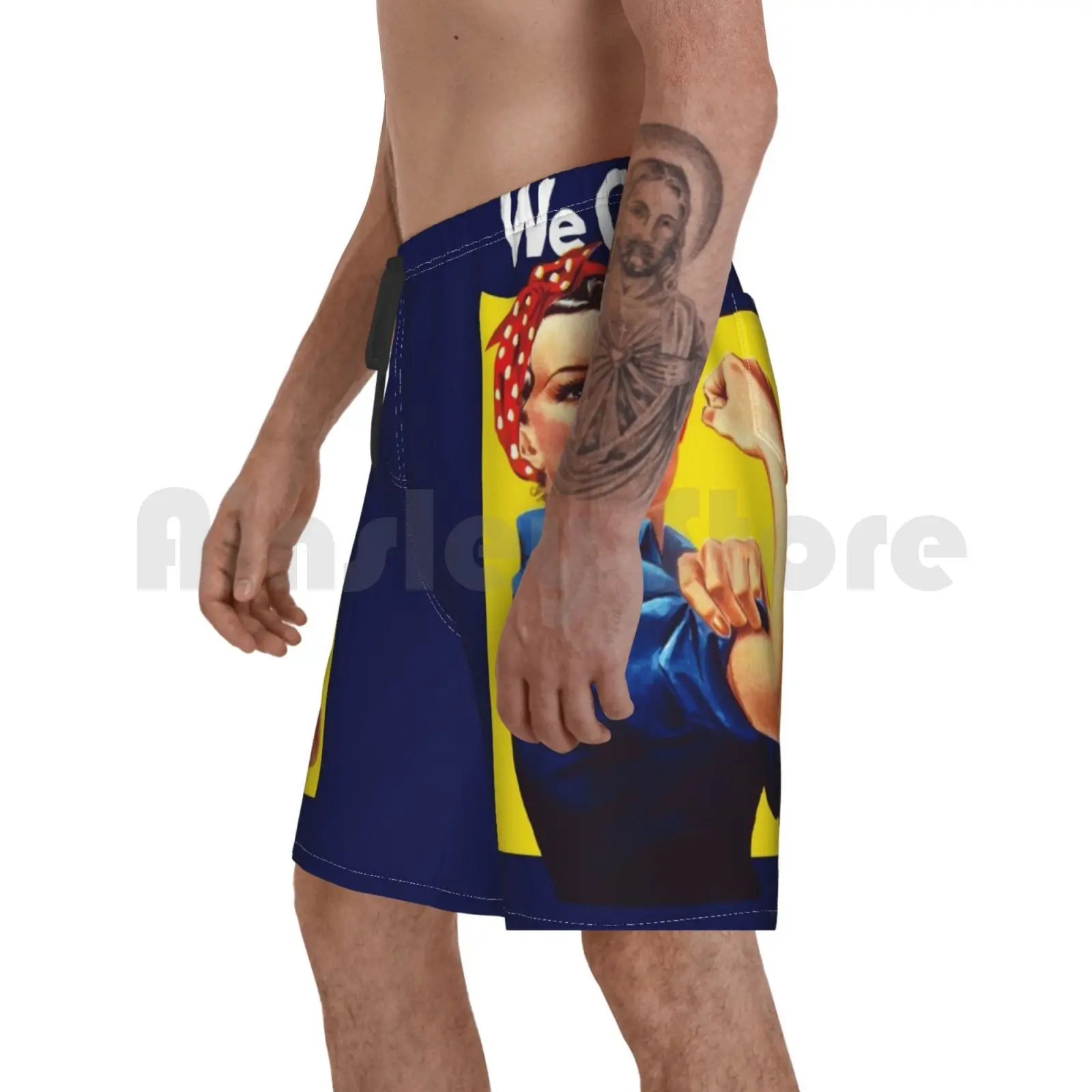 

Rosie The Riveter-We Can Do It Beach Shorts Men Beach Pants Swimwear War Propaganda Ww2 Ww1 War Effort Rosie The