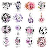 berloque 925 sterling silver purple pink daisy flower charms fit original charms brand bracelets diy beads jewelry for women