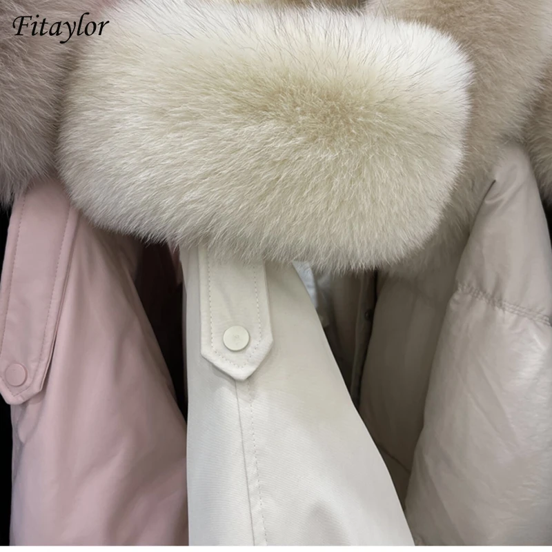 Fitaylor Женское пальто с натуральным мехом енота зимняя куртка на 90% белом утином