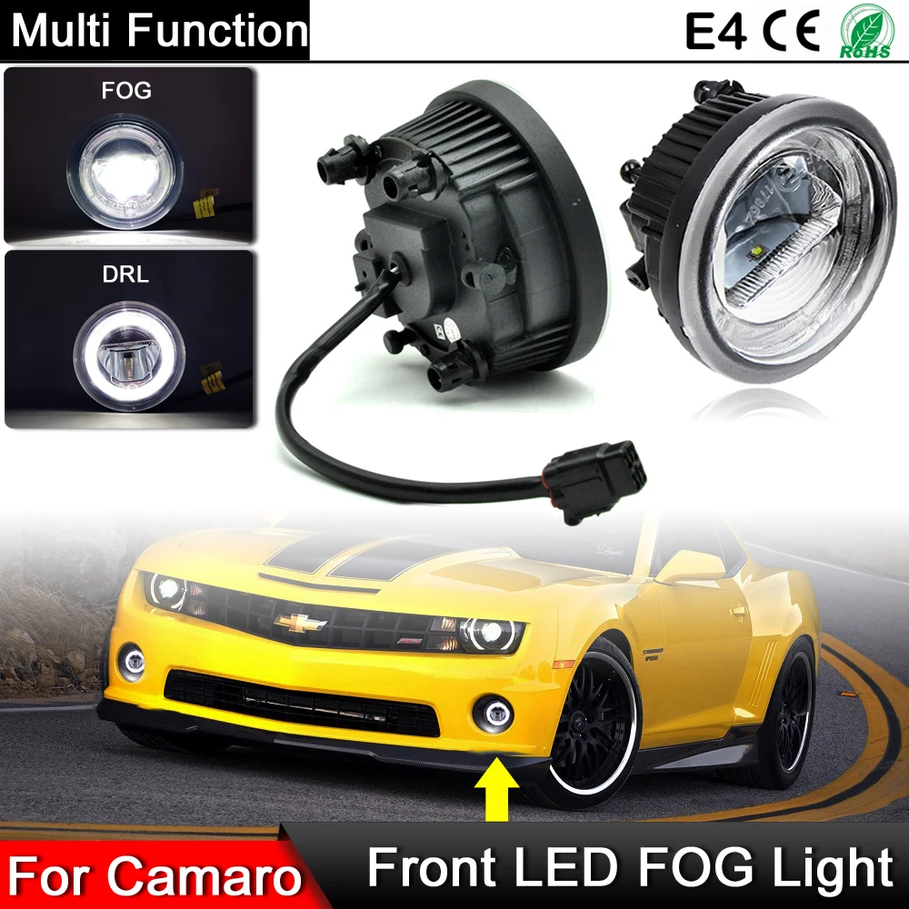 

1 Pair For Chevy Chevrolet Camaro 2010-2013 Front Bumper Multi Function White LED Fog Light Halo DRL Daytime Running Light