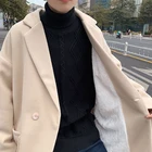 Легкая Зимняя шерстяная куртка для мужчин, однотонное плотное теплое шерстяное пальто, мужское повседневное Свободное длинное шерстяное пальто для мужчин