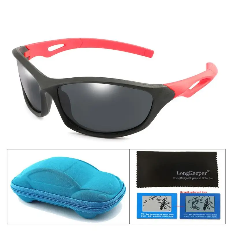 black red grey Longkeader, Детские поляризованные солнцезащитные очки UV400, Детские крутые солнцезащитные очки,, UV400, очки для мальчиков и девочек с коробкой, oculos de sol - Цвет линз: black red grey