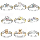 2022 новый пункт любимый единорог кольцо девушки мода мультфильм кошки животные циркон кольцо драгоценности банкет ювелирные украшения мода