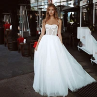 uzn boho a line organza and tulle wedding dress sweetheart spagetti straps wedding gowns simple dubai beading brides dress