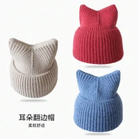 knitted hat korean version cat ear hat thick ear protection autumn and winter warm cute men and women hairline hat wholesale