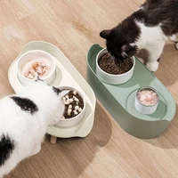 practical pet cat bowl feeder dog cat food bowl with water fountain double bowl drinking raised stand dish bowls