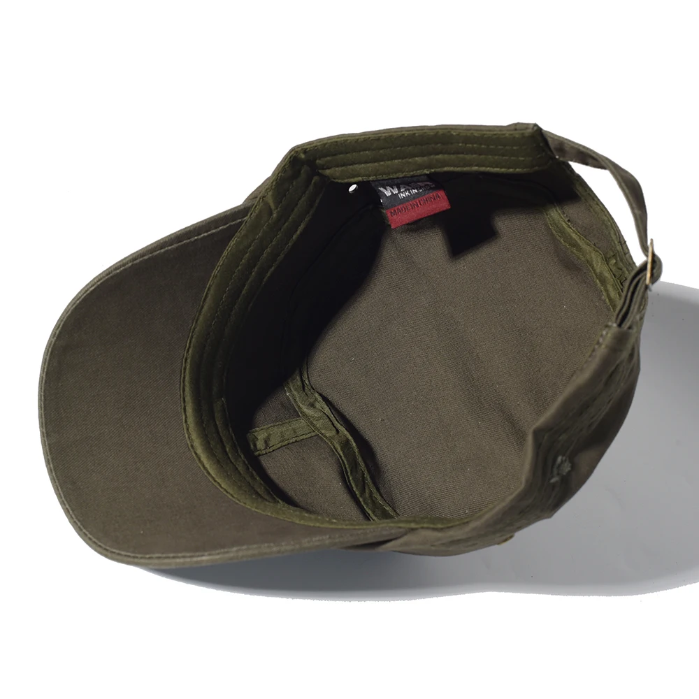 

Solid Cotton Military Caps Men Distressed Hat Adjustable Cadet Army Caps Unique Design Vintage Flat Top Cap