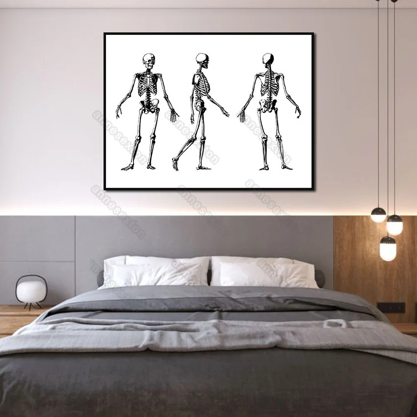 

Canvas Painting Poster Black and White Picture Adult Body Bones and Skeletons for Living Rooms Bedroom Gallery Wall Decoration