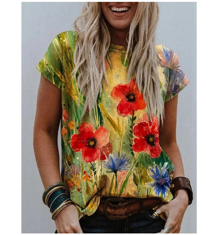 Повседневная летняя женская блузка рубашка размера плюс Женский Топ с коротким