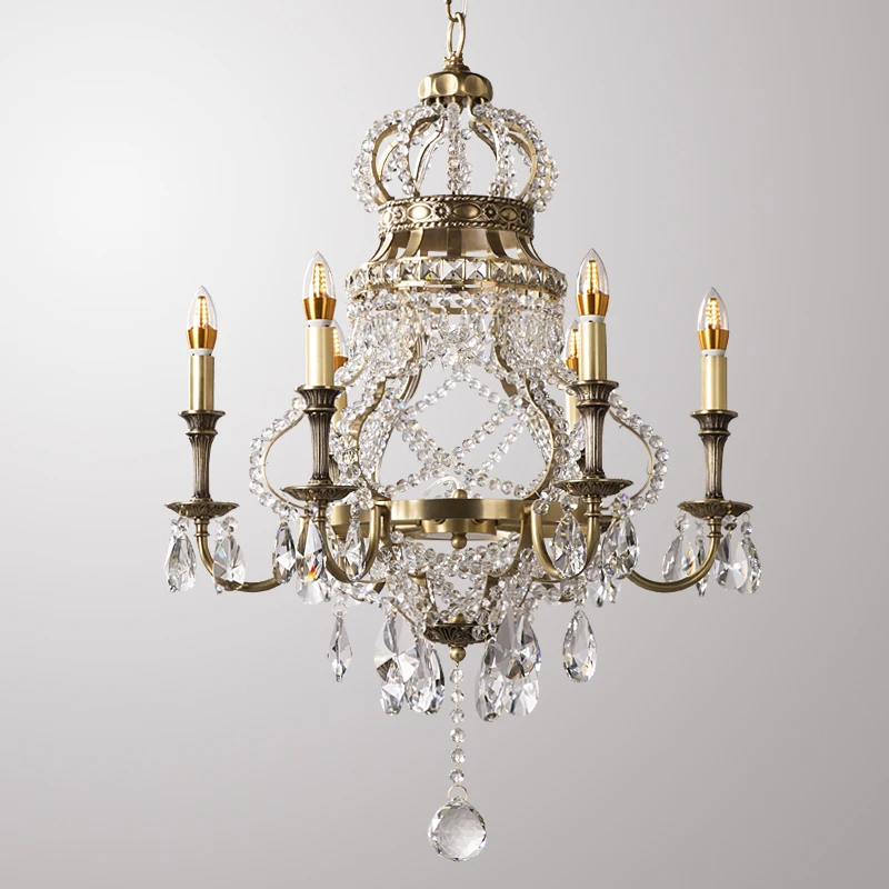 

Entry Foreign Trade American-Style Copper Crown Crystal Chandelier Villa Lamp in the Living Room Bedroom Staircase Lighting