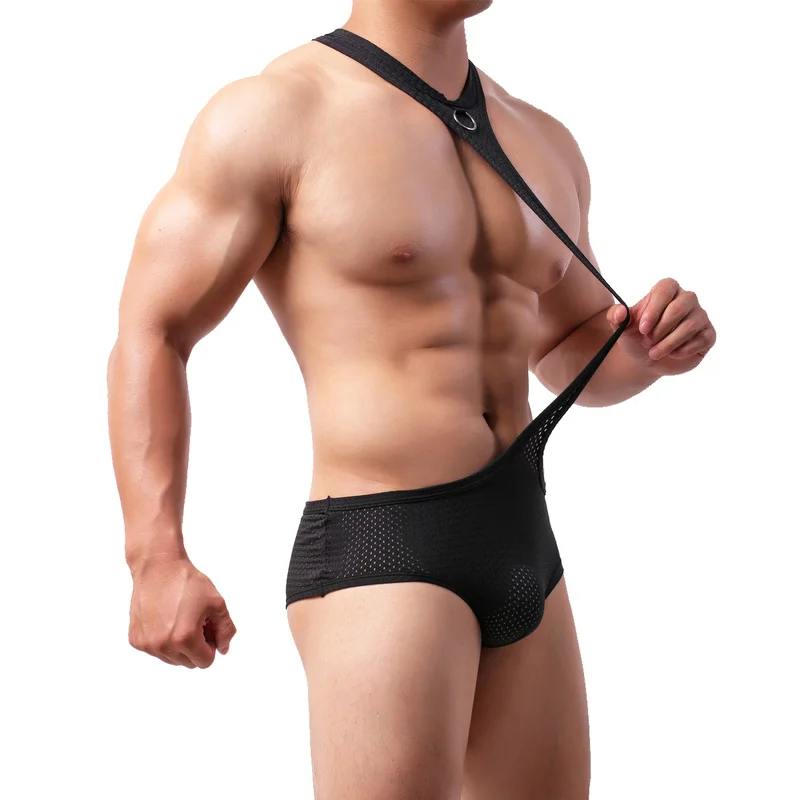 Сексуальное мужское нижнее белье Jockstrap Сетчатое боди с лямкой на шее трико