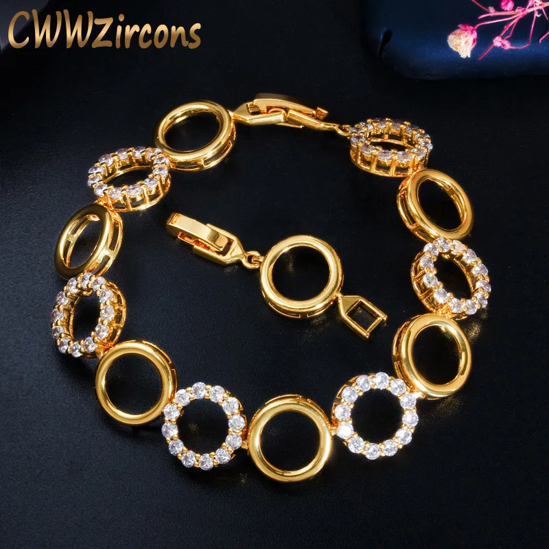 Модный браслет cwwzircon из желтого золота с круглым блестящим кубическим цирконием