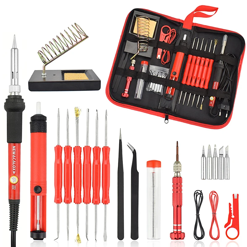Soldering Iron Kit Электрический паяльник 60 Вт EU/US Многофункциональный Электрический паяльник Наборы инструментов, набор отверток отсос для припоя наконечник кабель Кусачки+ сумка для инструмента 26 шт./компл - Цвет: Soldering Iron Kit