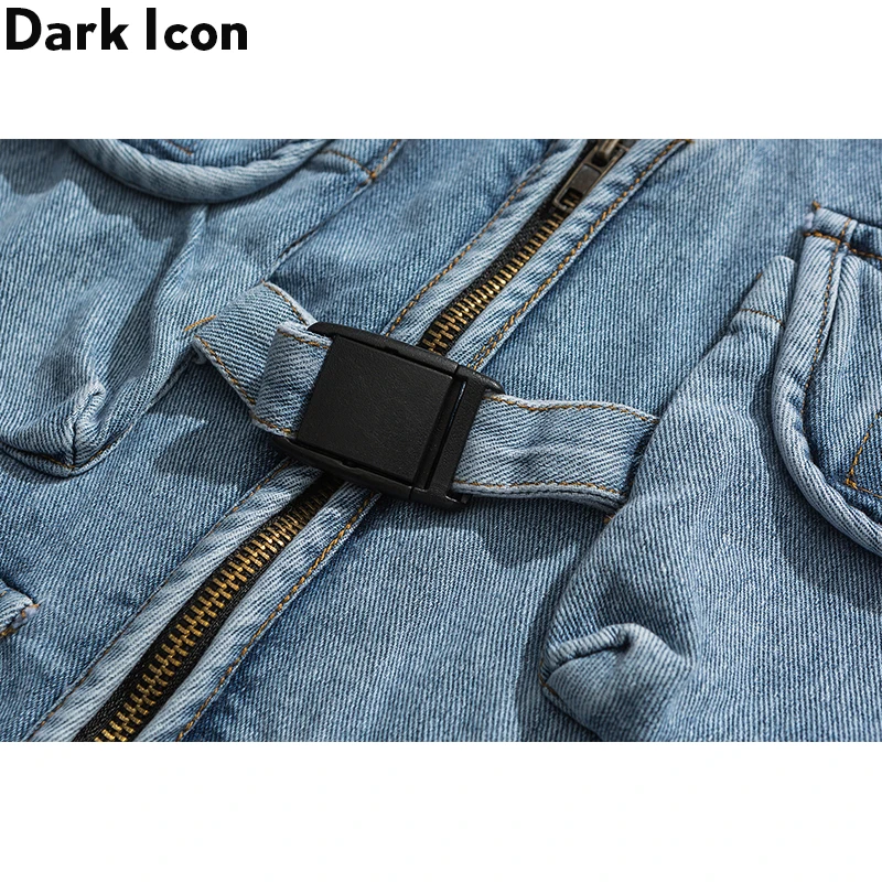 Темный значок военный джинсовый жилет с несколькими карманами в стиле хип хоп