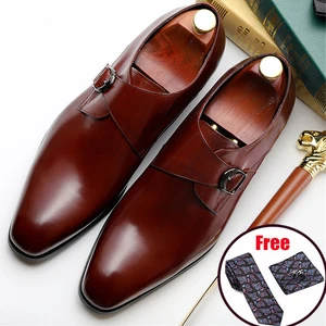 Мужские Формальные туфли из натуральной кожи, оксфорды для мужчин, броги для свадьбы, офисные туфли без застежки с пряжкой, 2020