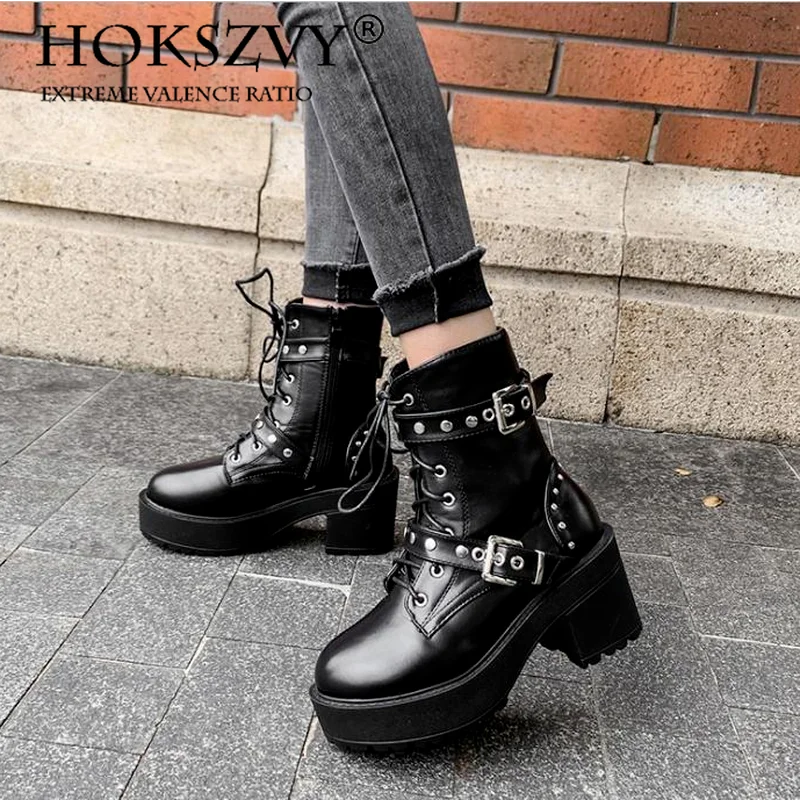 

Женские ботинки на платформе HOKSVZ Y, черные классические водонепроницаемые ботинки на толстой подошве и высоком каблуке, Осень-зима 2021