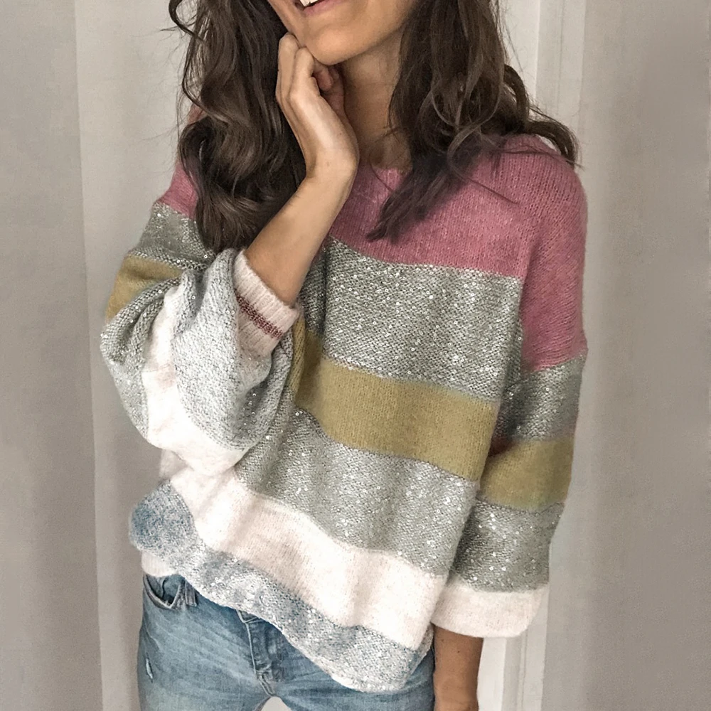 SHUJIN женские осенние модные свитера с круглым вырезом свитер длинным рукавом