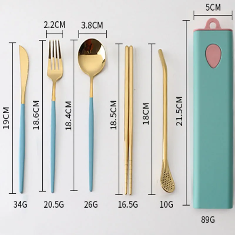 

Home Kitchen Tableware Stainless Steel Cutlery Spoon Straw Set Cutlery Fork Chopsticks Set Steak Cutler Portable Dinner Set