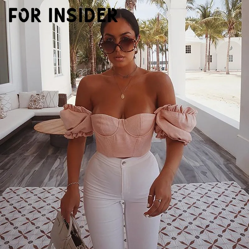 Винтажная короткая джинсовая Блуза с рукавами фонариками и рюшами женская синяя