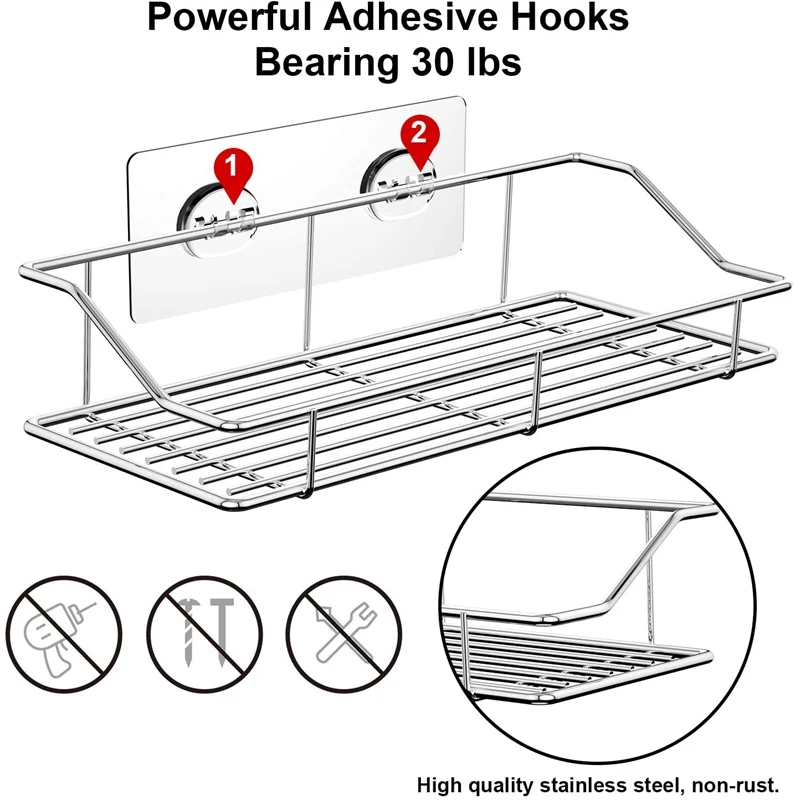 

4-Pack Shower Caddy, Adhesive Bathroom Shelf Wall Mounted, No Drilling Strong Shower Caddies Kitchen Racks