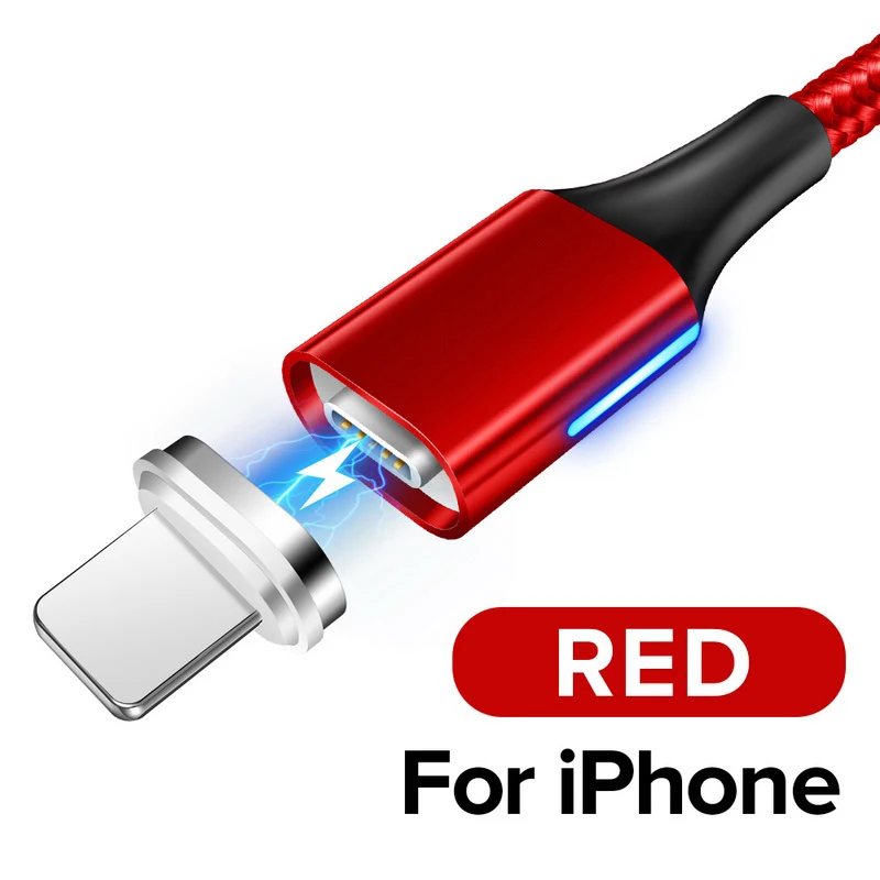For iPhone Red GETIHU 2 м 3 А магнитный кабель для быстрой зарядки 3,0 Micro USB для samsung iPhone XS type C зарядное устройство магнитный шнур для быстрой зарядки телефона - Цвет: For iPhone Red