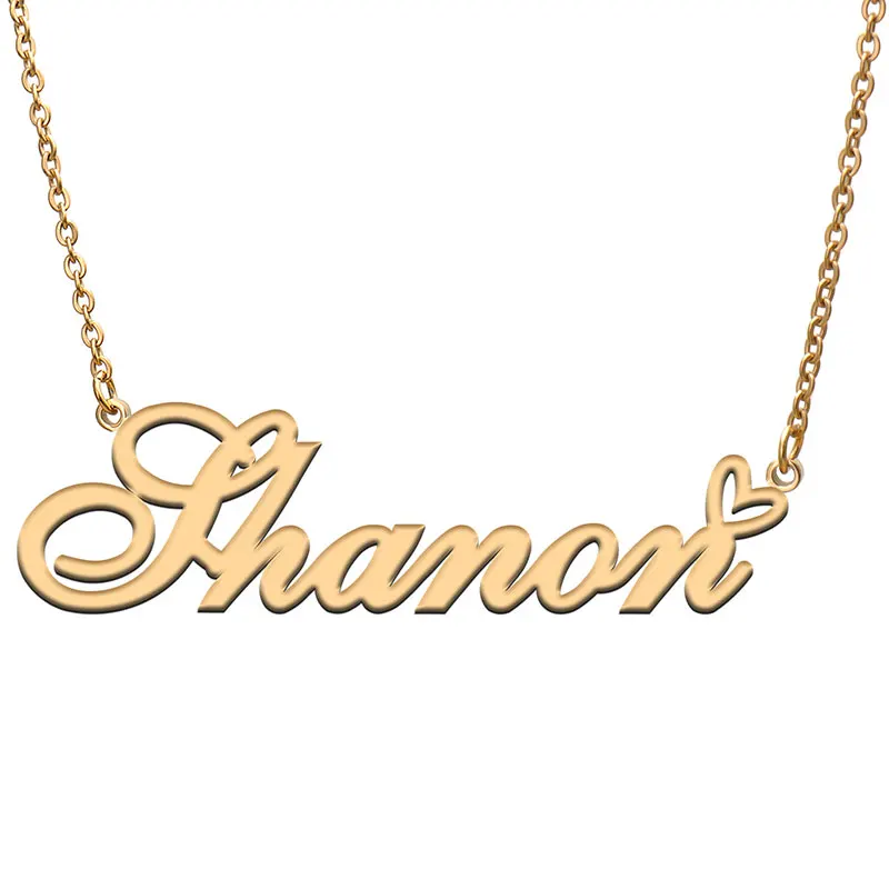 

Love Heart Shannon Name Necklace for Women Stainless Steel Gold & Silver Nameplate Pendant Femme Mother Child Girls Gift