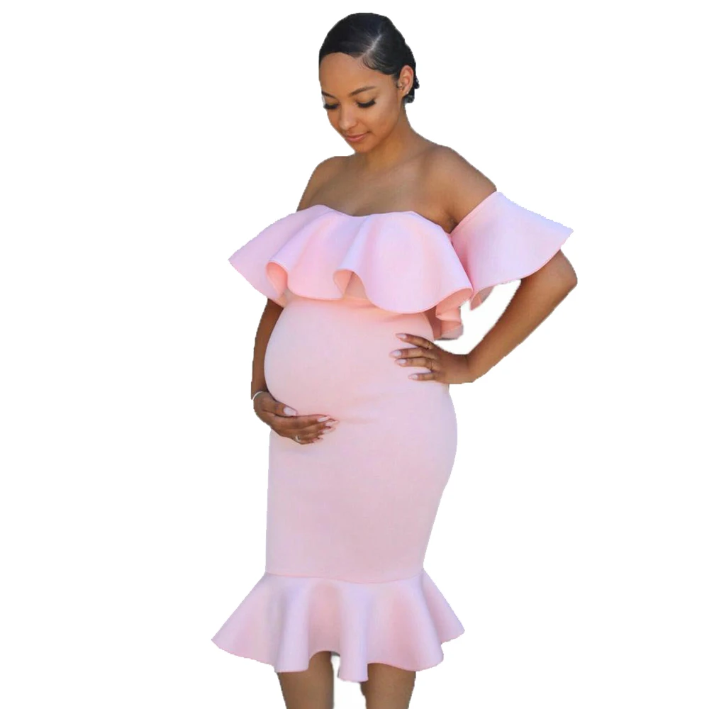 

Pregnancy Shooting Dress Beby Shower Dres for Women Ruffles for Photo Shoot Shooting Pregnant Vestidos Blue White Pink Summer