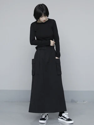 Новинка стирающаяся хлопковая тонкая трапециевидная юбка с разрезом на талии