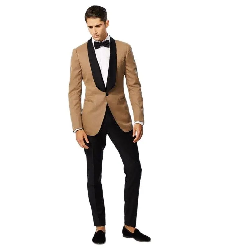 

Custom Khaki Men's Suit Terno Slim Pointed Lapel Groomsmen Men's Wedding Prom Groom Tuxedo Suit