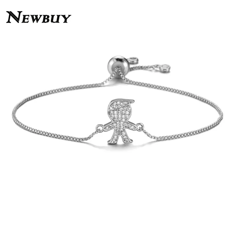 NEWBUY модный серебряный/золотой цвет милый мальчик и девочка Шарм Браслеты Микро Проложить прозрачный кубический цирконий Женский партии ювелирные изделия Прямая поставка - Окраска металла: NBSL387
