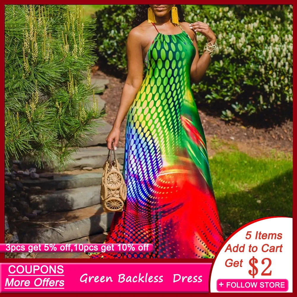 Зеленое длинное женское платье без рукавов сексуальное с лямкой на шее и